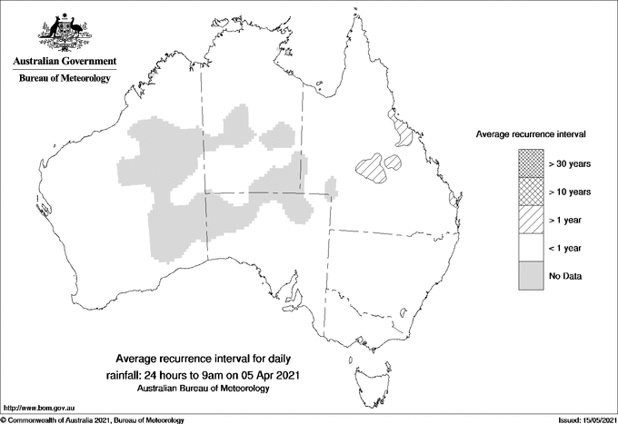 Australian daily rainfall average recurrence interval maps