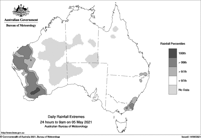 Australian daily rainfall extreme area maps