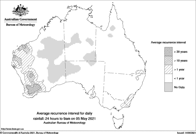 Australian daily rainfall average recurrence interval maps
