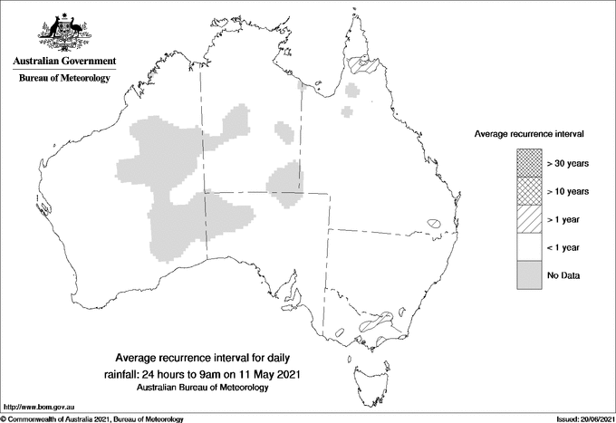Australian daily rainfall average recurrence interval maps