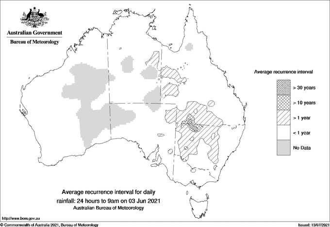 Australian daily rainfall average recurrence interval maps