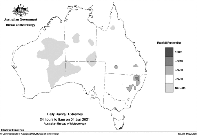 Australian daily rainfall extreme area maps