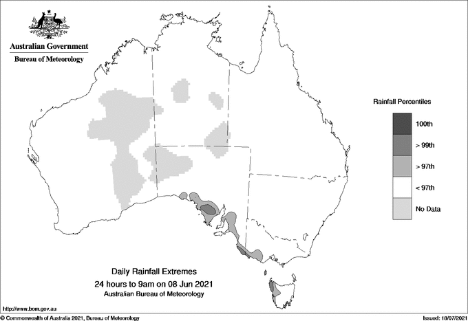 Australian daily rainfall extreme area maps