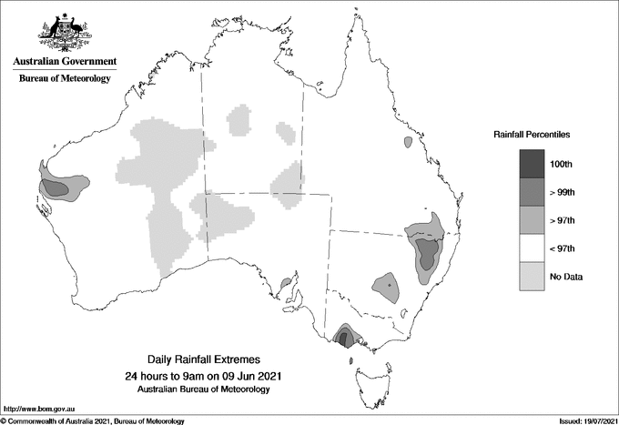 Australian daily rainfall extreme area maps