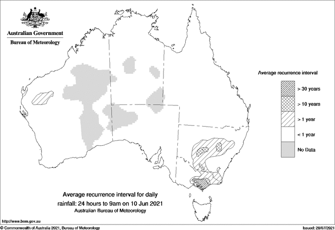Australian daily rainfall average recurrence interval maps