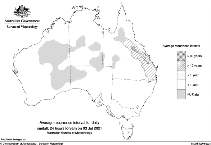 Australian daily rainfall average recurrence interval maps