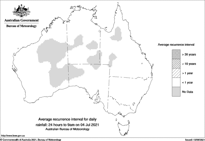 Australian daily rainfall average recurrence interval maps