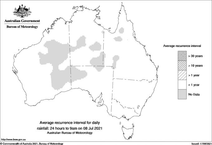 Australian daily rainfall average recurrence interval maps