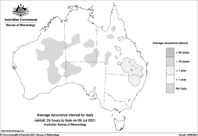 Australian daily rainfall average recurrence interval maps