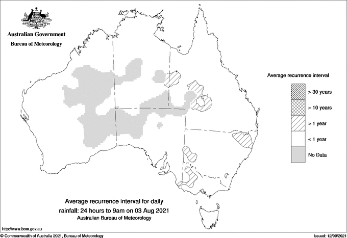 Australian daily rainfall average recurrence interval maps