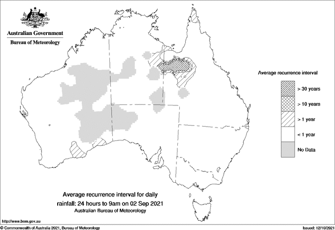 Australian daily rainfall average recurrence interval maps