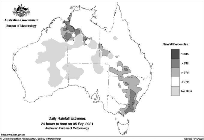 Australian daily rainfall extreme area maps