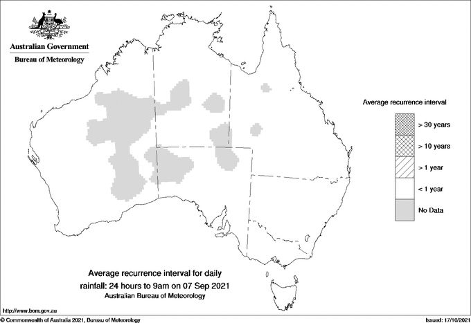 Australian daily rainfall average recurrence interval maps