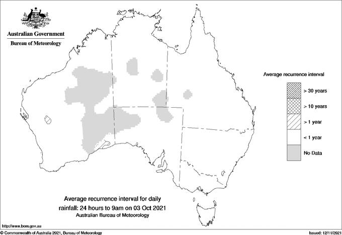 Australian daily rainfall average recurrence interval maps