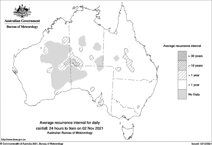Australian daily rainfall average recurrence interval maps
