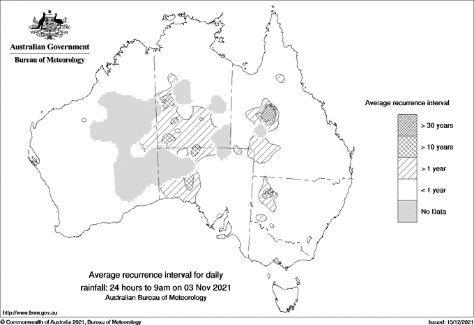 Australian daily rainfall average recurrence interval maps