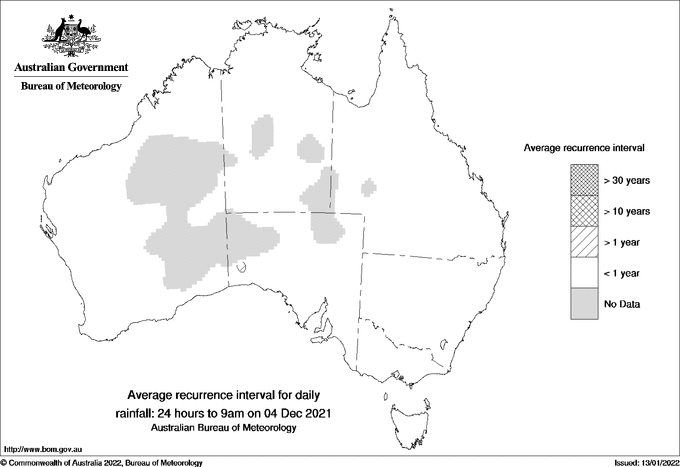 Australian daily rainfall average recurrence interval maps