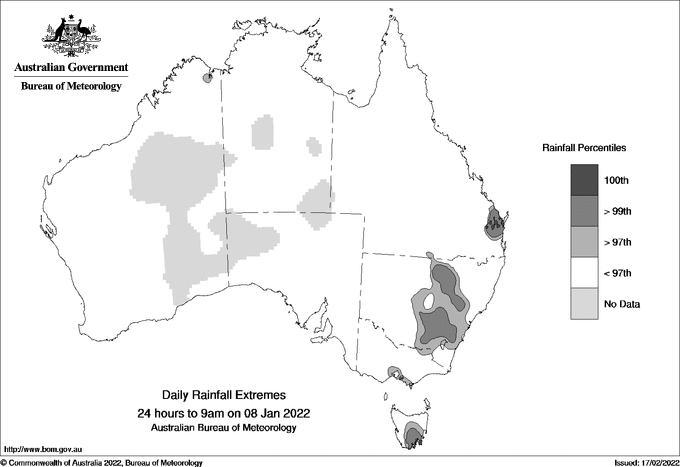 Australian daily rainfall extreme area maps