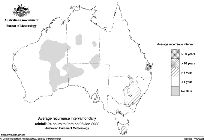 Australian daily rainfall average recurrence interval maps