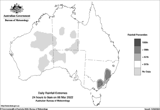 Australian daily rainfall extreme area maps