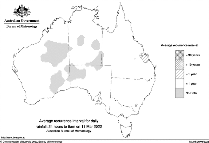 Australian daily rainfall average recurrence interval maps