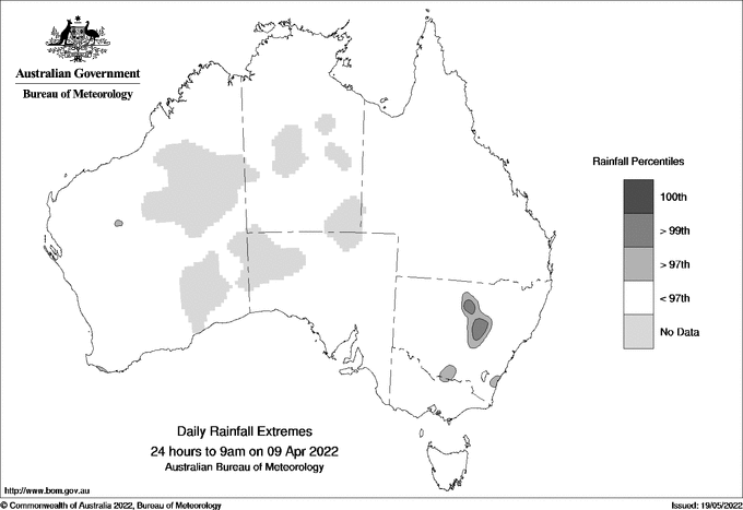 Australian daily rainfall extreme area maps