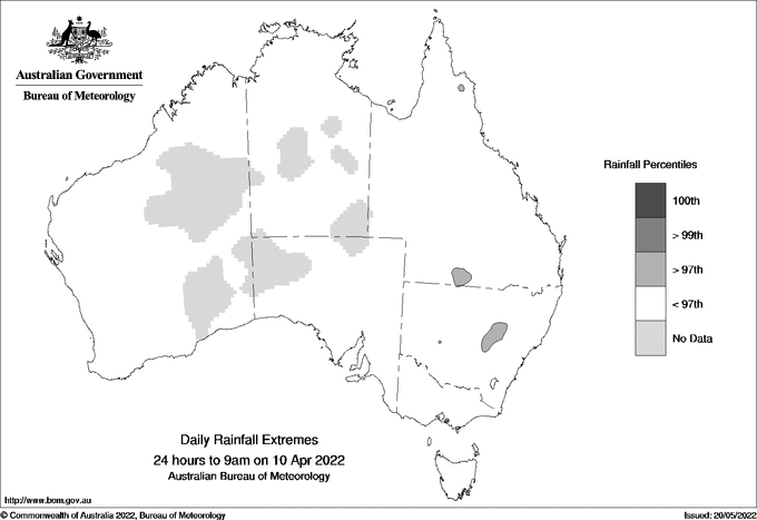 Australian daily rainfall extreme area maps