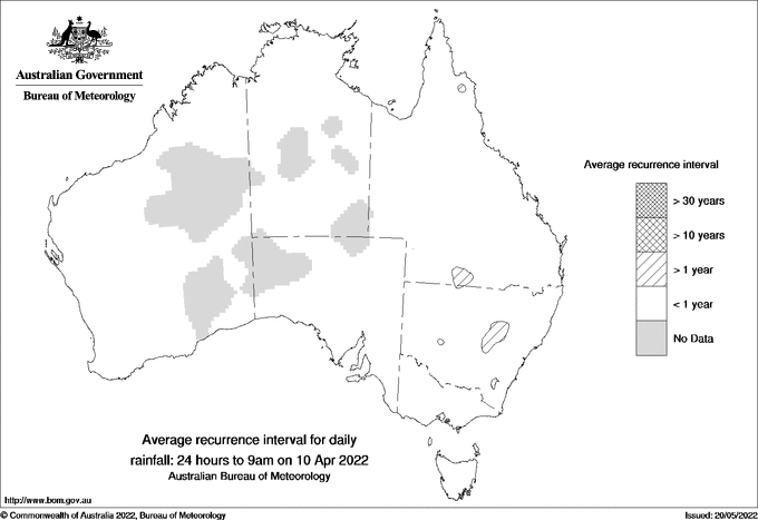 Australian daily rainfall average recurrence interval maps