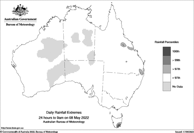 Australian daily rainfall extreme area maps
