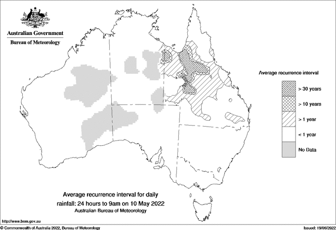 Australian daily rainfall average recurrence interval maps