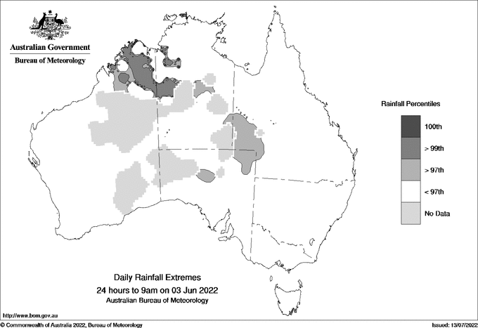 Australian daily rainfall extreme area maps