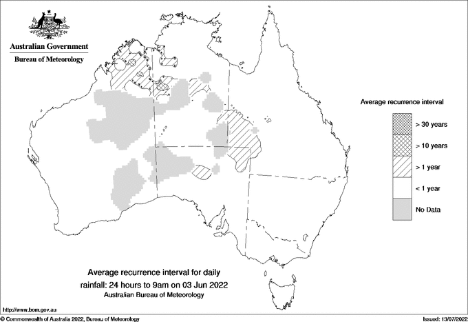Australian daily rainfall average recurrence interval maps