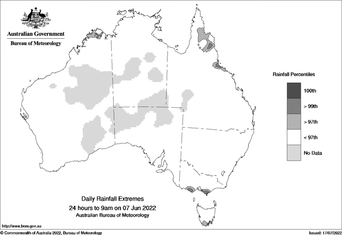 Australian daily rainfall extreme area maps