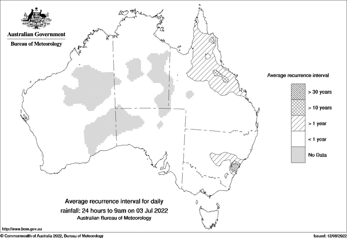 Australian daily rainfall average recurrence interval maps