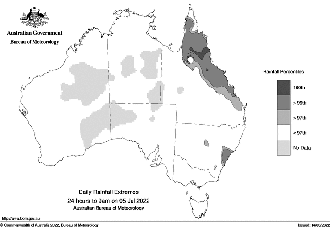 Australian daily rainfall extreme area maps