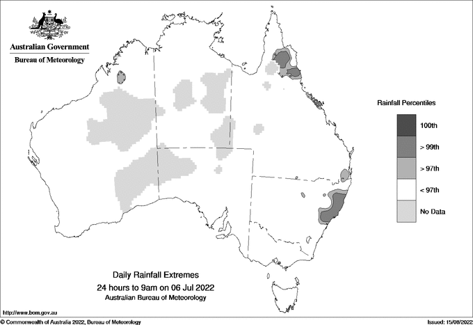 Australian daily rainfall extreme area maps