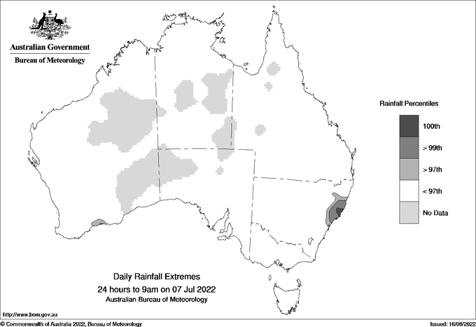 Australian daily rainfall extreme area maps