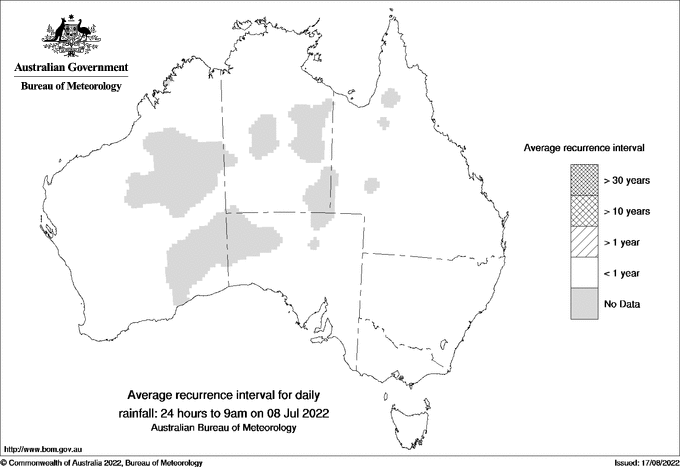 Australian daily rainfall average recurrence interval maps