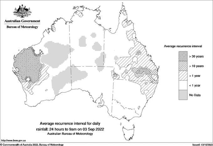 Australian daily rainfall average recurrence interval maps
