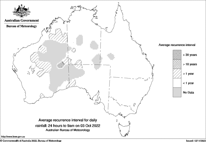 Australian daily rainfall average recurrence interval maps
