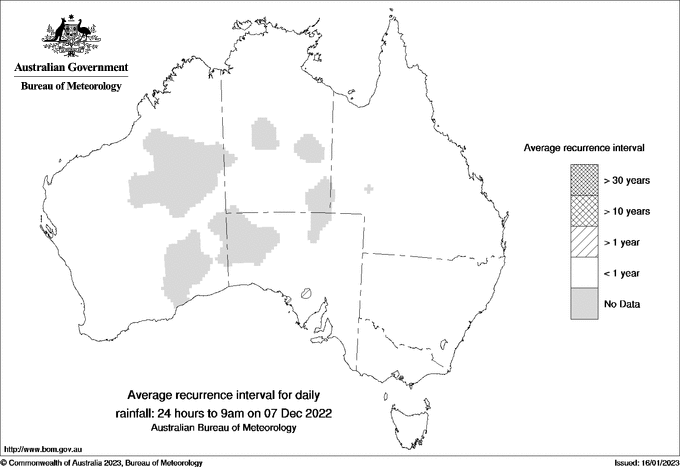 Australian daily rainfall average recurrence interval maps