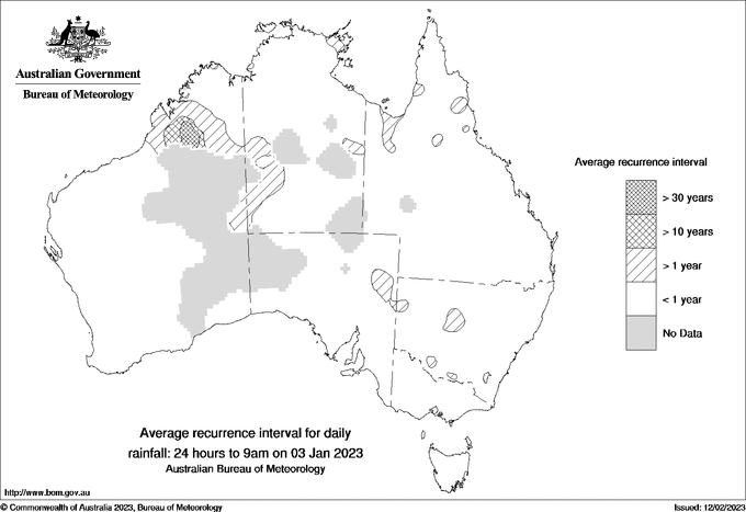 Australian daily rainfall average recurrence interval maps