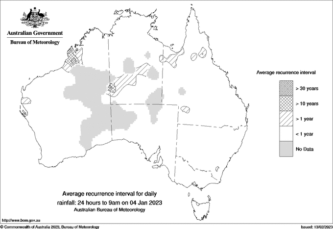 Australian daily rainfall average recurrence interval maps