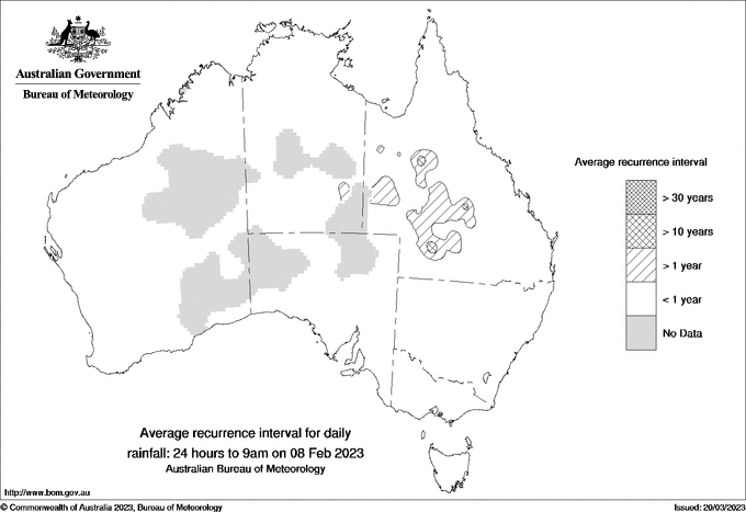 Australian daily rainfall average recurrence interval maps