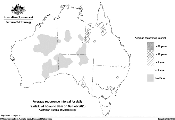 Australian daily rainfall average recurrence interval maps
