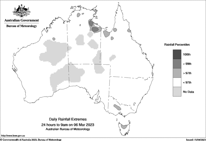Australian daily rainfall extreme area maps