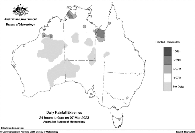 Australian daily rainfall extreme area maps