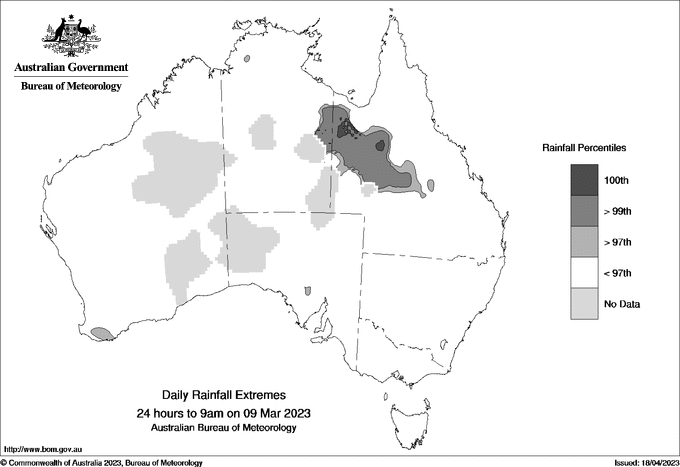Australian daily rainfall extreme area maps