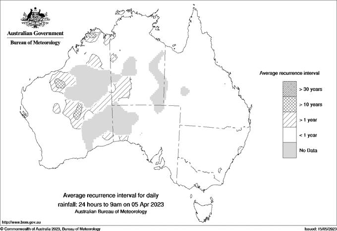 Australian daily rainfall average recurrence interval maps