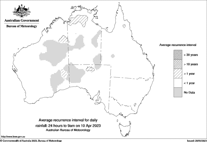 Australian daily rainfall average recurrence interval maps